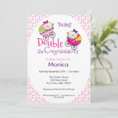 Tweeling Meisje Baby Shower Uitnodiging (Staand voorkant)