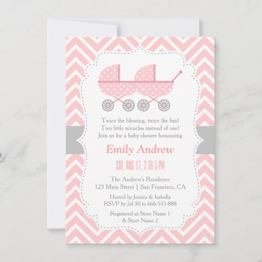 Tweeling Meisje Baby Shower Uitnodigingen (Voorkant)
