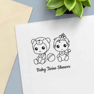 Tweeling Meisje Beer Baby Shower Zelfinktende Stempel