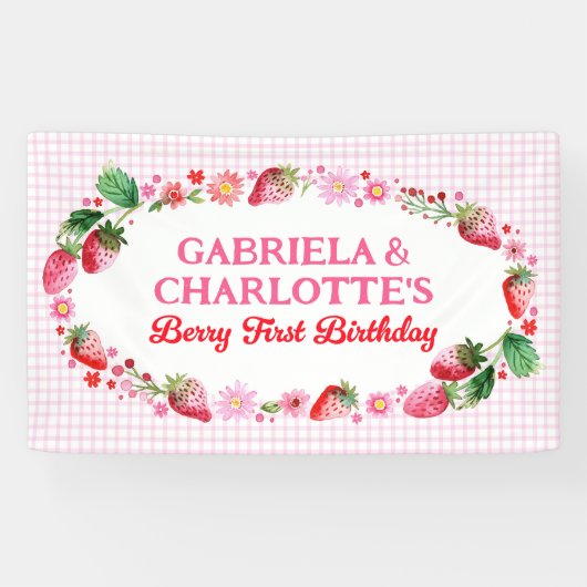 Tweeling Meisje Gezamenlijke Aardbeien Berry 1e Ve Spandoek (Horizontaal)