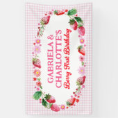 Tweeling Meisje Gezamenlijke Aardbeien Berry 1e Ve Spandoek (Verticaal)