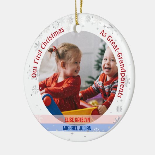 Tweeling Meisje Jongen 1e Kerstmis Groot-grootoude Keramisch Ornament (Links)