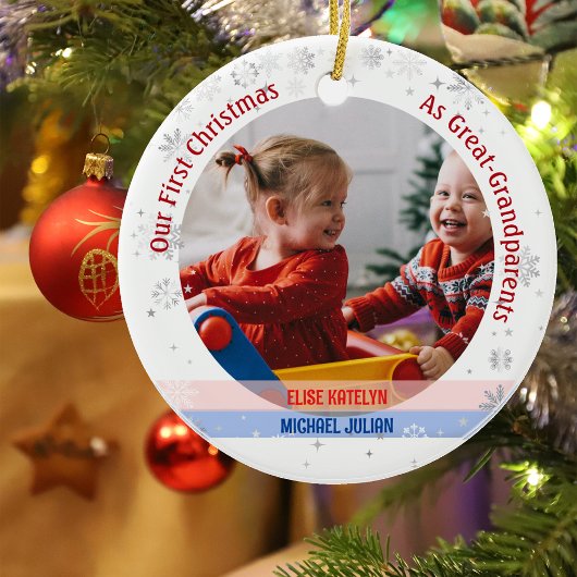 Tweeling Meisje Jongen 1e Kerstmis Groot-grootoude Keramisch Ornament