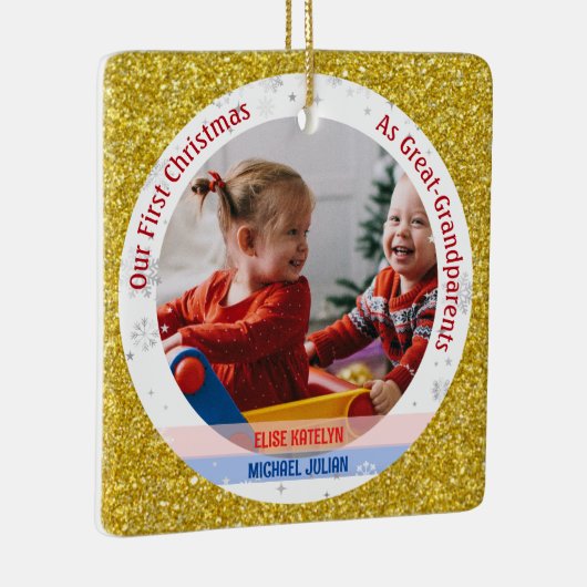 Tweeling Meisje Jongen 1e Kerstmis Groot-grootoude Keramisch Ornament (Rechts)