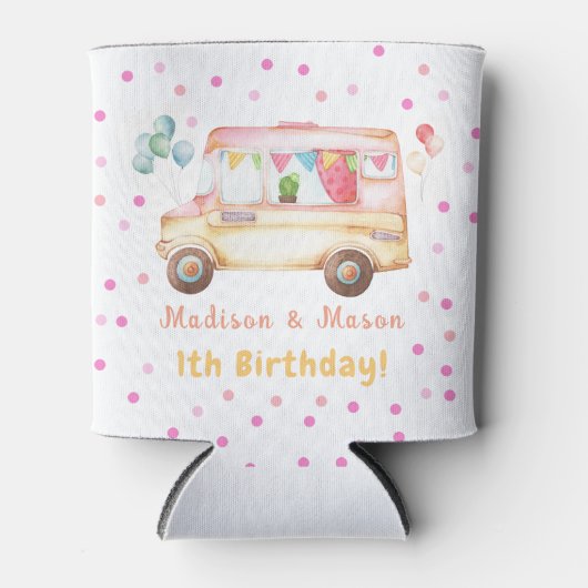 Tweeling Meisje & Jongen Gelukkige Camper Verjaard Blikjeskoeler (Voorkant)