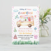 Tweeling Meisje & Jongen Gelukkige Kampeerder Verj Kaart (Staand voorkant)