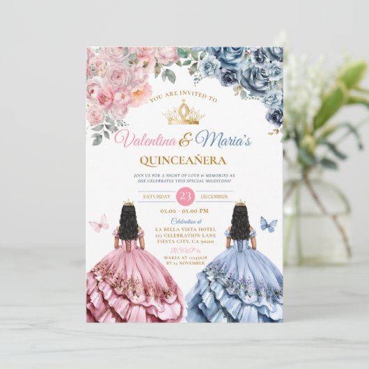 Tweeling meisje jurk Quinceañera 15 jaar bloemen g Kaart (Staand voorkant)