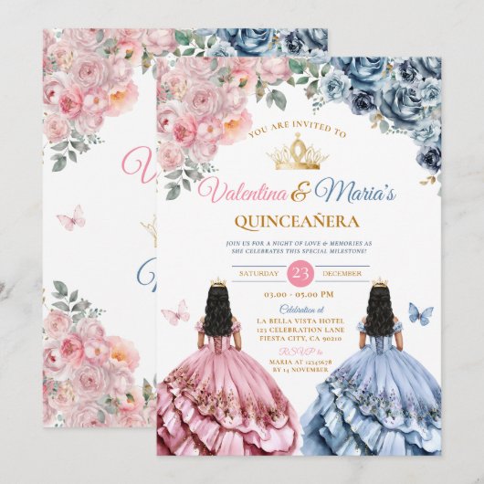 Tweeling meisje jurk Quinceañera 15 jaar bloemen g Kaart (Voorkant / Achterkant)