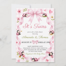Tweeling Meisje Lieveheersbeestje Roze Baby Shower Kaart