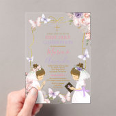 Tweeling Meisje Roze Paarse Vlinder 1e Heilige Com Acryl Uitnodigingen (Insitu (Draagbaar))