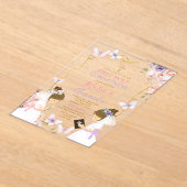 Tweeling Meisje Roze Paarse Vlinder 1e Heilige Com Acryl Uitnodigingen (Laagn)