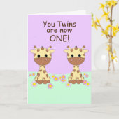 Tweeling Meisjes 1e Verjaardag Kaart (Gele Bloem)