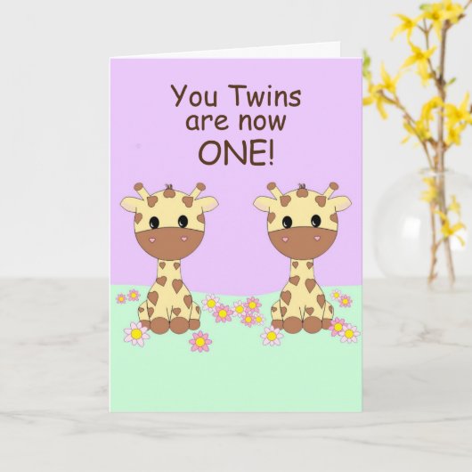 Tweeling Meisjes 1e Verjaardag Kaart (Gele Bloem)