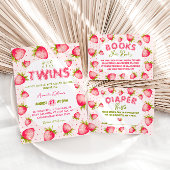 Tweeling Meisjes Aardbei Roze Groen Schattige Baby Kaart