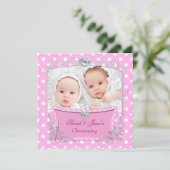 Tweeling Meisjes Baby Doop Doopfeest Roze Kaart (Staand voorkant)