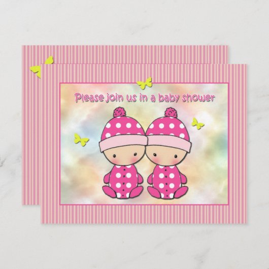 Tweeling Meisjes Baby Douche uitnodigingen (Voorkant / Achterkant)