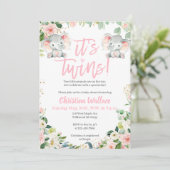 Tweeling Meisjes Baby Douche Uitnodigingen met Oli (Staand voorkant)