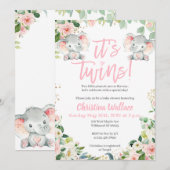 Tweeling Meisjes Baby Douche Uitnodigingen met Oli (Voorkant / Achterkant)