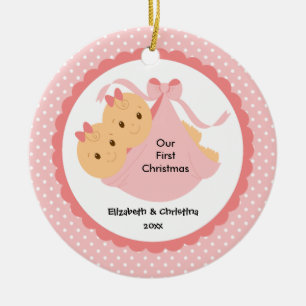 Tweeling Meisjes Baby Eerste Kerst Ornament