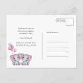 Tweeling Meisjes Baby Olifant Roze Ballon Baby sho Uitnodiging Briefkaart (Achterkant)