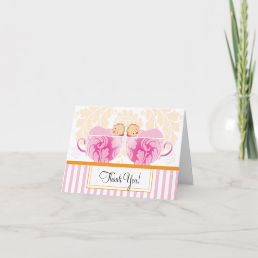 Tweeling Meisjes Baby shower Dank u Card Bedankkaart (Voorkant)