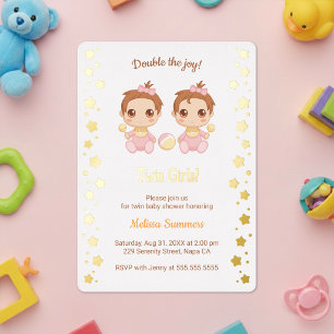 Tweeling Meisjes Baby Shower Folie Uitnodiging