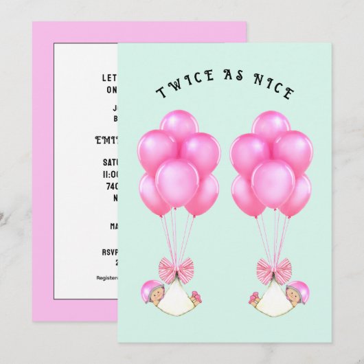 Tweeling Meisjes Baby Shower Kaart (Voorkant / Achterkant)