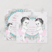 Tweeling Meisjes Baby Shower Kaart (Voorkant / Achterkant)