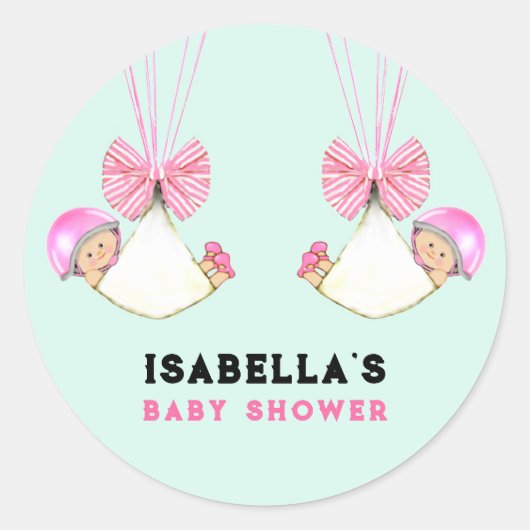 Tweeling Meisjes Baby Shower Ronde Sticker (Voorkant)