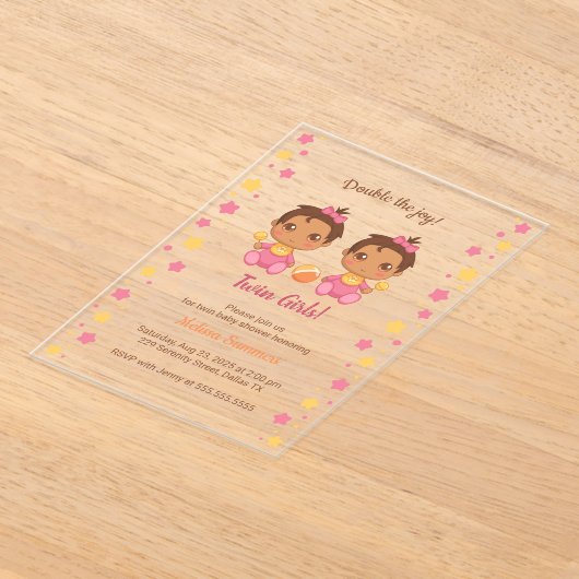 Tweeling Meisjes Baby shower Transparant 2 Acryl Uitnodigingen (Laagn)