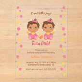 Tweeling Meisjes Baby shower Transparant 2 Acryl Uitnodigingen (Voorkant)