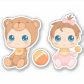 Tweeling Meisjes Beer Overall Sticker (Voorkant)