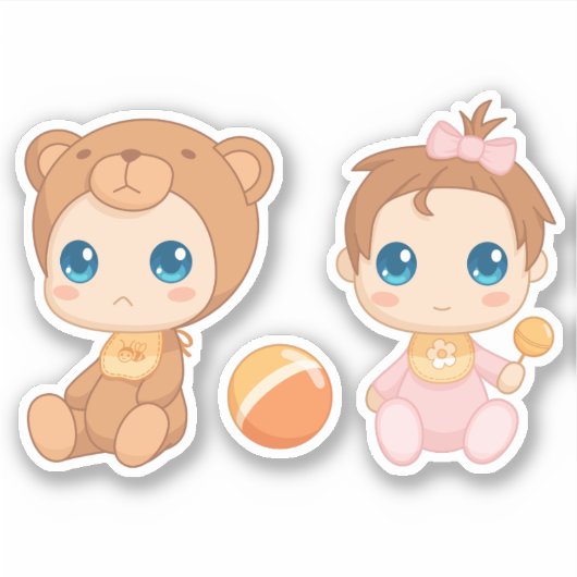 Tweeling Meisjes Beer Overall Sticker (Voorkant)