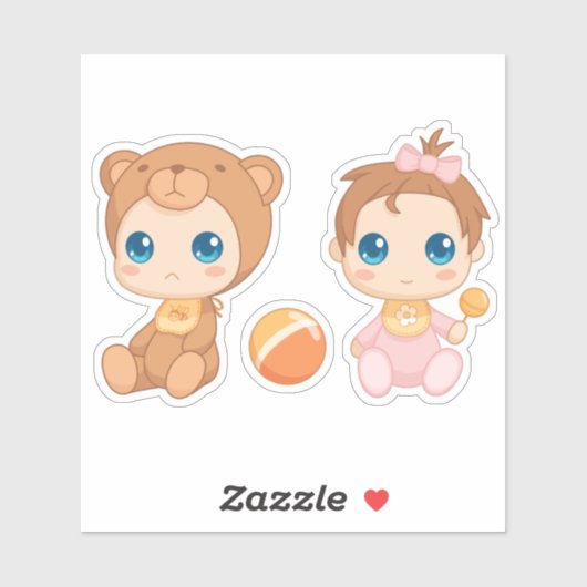 Tweeling Meisjes Beer Overall Sticker (Vel)