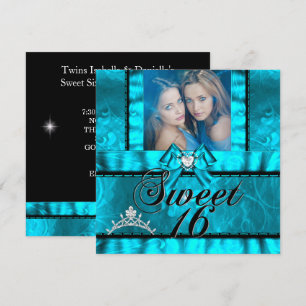 Tweeling Meisjes Blauw Turquoise Sweet Sixteen Swe Kaart