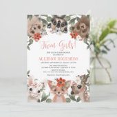 Tweeling meisjes bloemenbos dieren baby shower kaart (Staand voorkant)