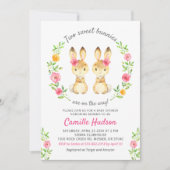 Tweeling Meisjes Bunny Floral Roze Baby shower Spr Kaart (Voorkant)