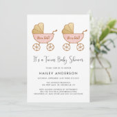 Tweeling Meisjes Carriage Waterverf Baby shower Kaart (Staand voorkant)