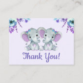 Tweeling Meisjes Dank u Kaart Olifant Paarse Blauw Visitekaartje (Achterkant)