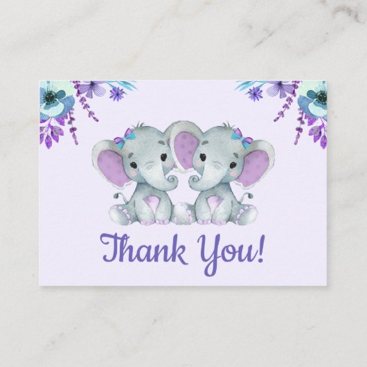 Tweeling Meisjes Dank u Kaart Olifant Paarse Blauw Visitekaartje (Achterkant)