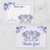 Tweeling Meisjes Dank u Kaart Olifant Paarse Blauw Visitekaartje (Voorkant / Achterkant)