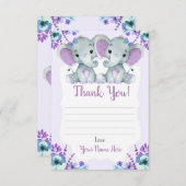 Tweeling Meisjes Dank u Kaarten met Olifanten Bloe (Voorkant / Achterkant)