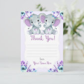 Tweeling Meisjes Dank u Kaarten met Olifanten Bloe (Staand voorkant)