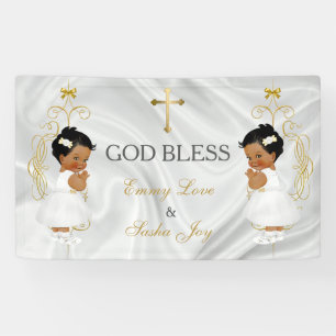 Tweeling Meisjes Doop Christening Goud Etnisch Spandoek