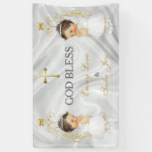 Tweeling Meisjes Doop Christening Goud Spandoek (Verticaal)