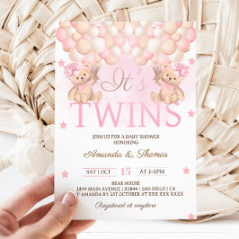 Tweeling Meisjes Dragen Roze Ballonnen Baby Shower Kaart