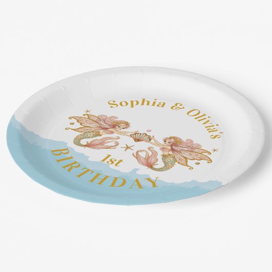 Tweeling Meisjes Fairy Zeemeermin Verjaardag Papieren Bordje (Gekanteld)