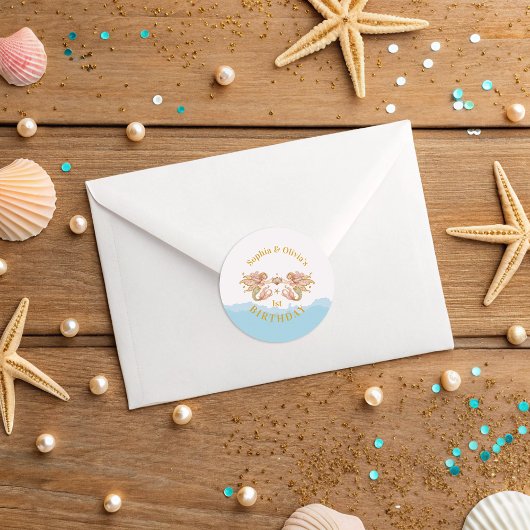 Tweeling Meisjes Fairy Zeemeermin Verjaardag Ronde Sticker