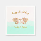 Tweeling Meisjes Fairy Zeemeermin Verjaardag Servet (Voorkant)