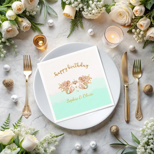 Tweeling Meisjes Fairy Zeemeermin Verjaardag Servet